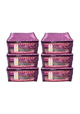 Purple 6 Pieces Checked Satin Saree Cover Organisers