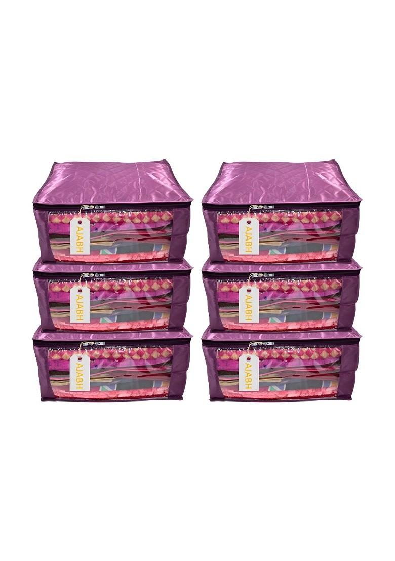 Purple 6 Pieces Checked Satin Saree Cover Organisers