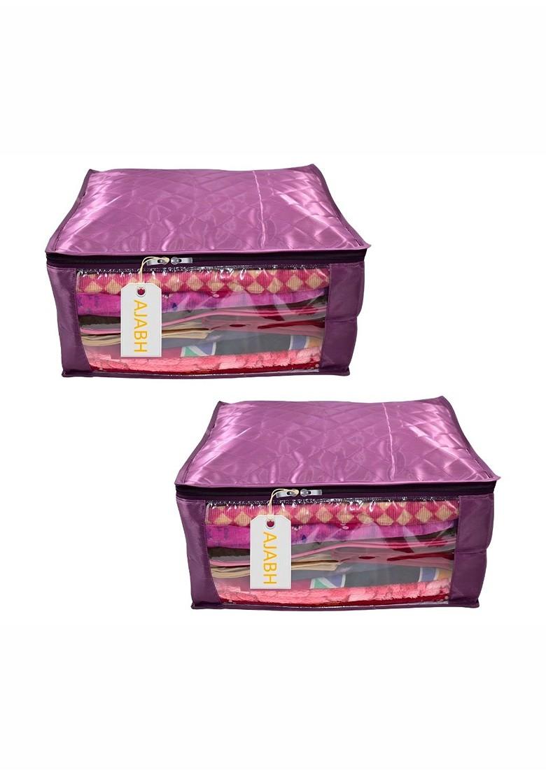 Purple 2 Pieces Checked Satin Saree Cover Organisers