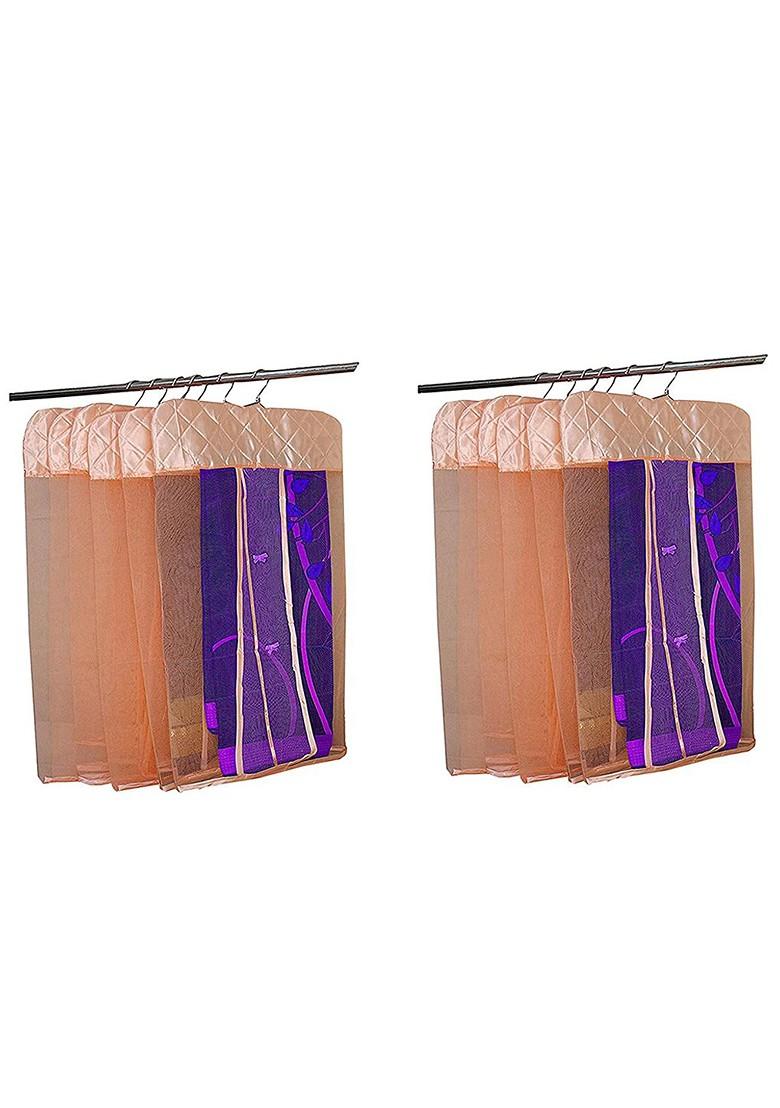 Set Of 12 Peach Self Design Satin Hanging Saree Covers