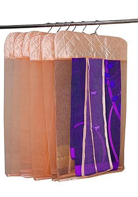 Set Of 6 Peach Self Design Reusable Hanging Saree Covers
