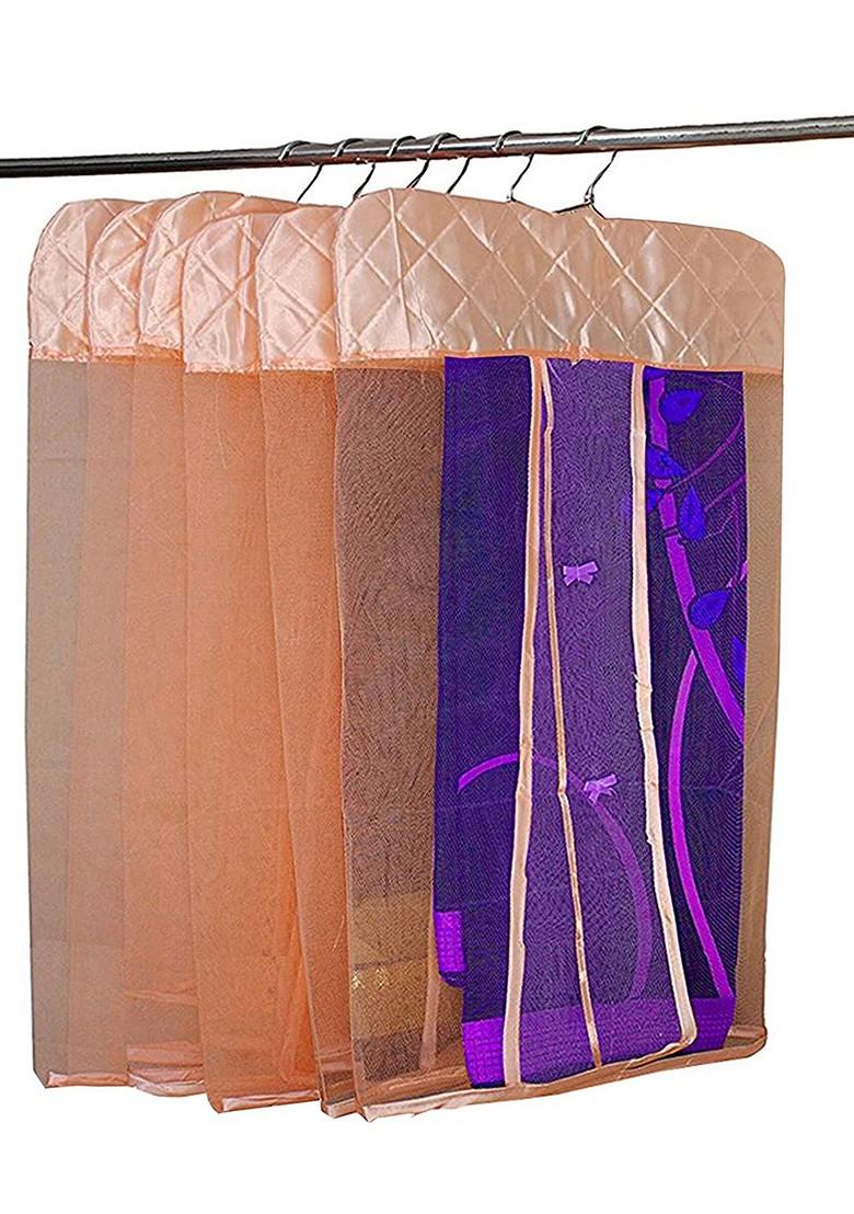 Set Of 6 Peach Self Design Reusable Hanging Saree Covers