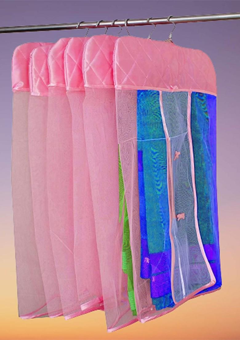 Set Of 18 Pink Textured Hanging Saree Covers