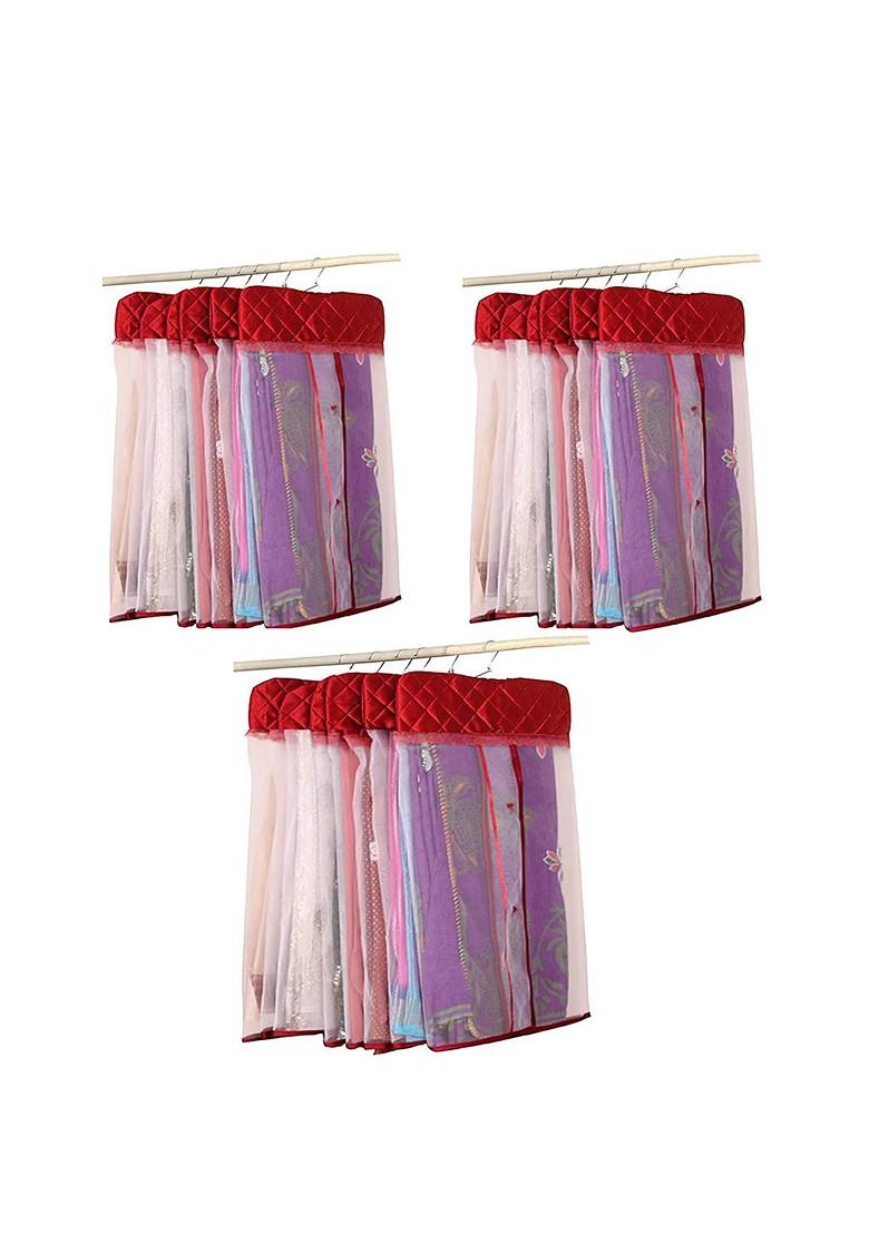Set Of 18 Maroon Net Hanging Saree Covers