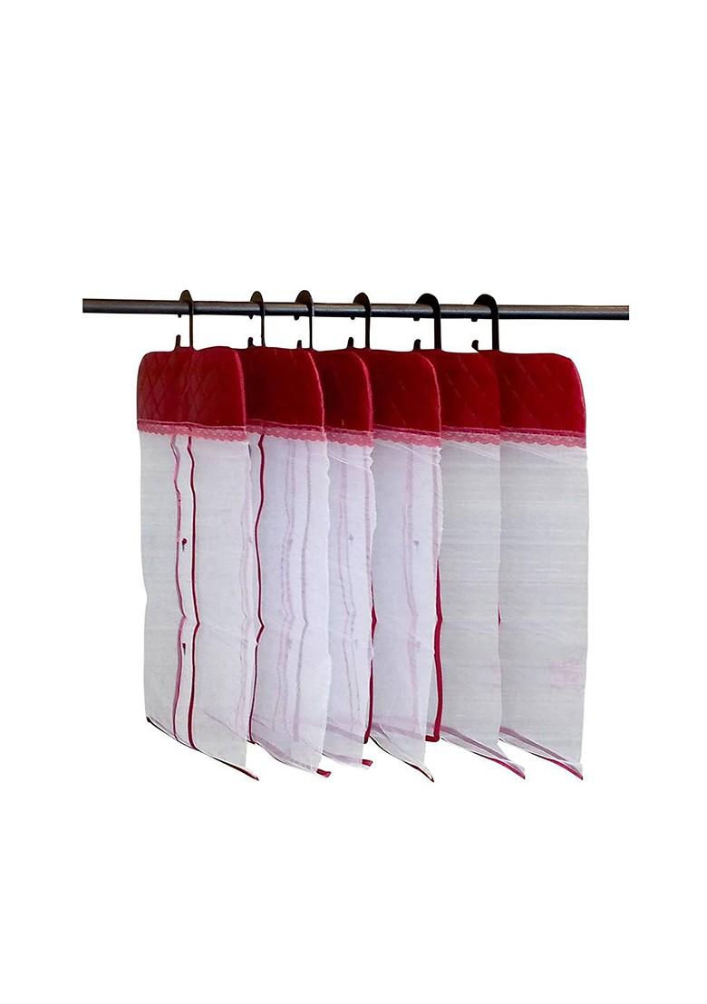 Set Of 18 Maroon Net Hanging Saree Covers
