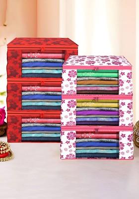 Red And Pink 6 Pieces Foldable Saree Cover Organisers