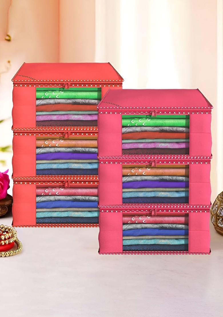 Red And Pink 6 Pieces Saree Cover Organisers