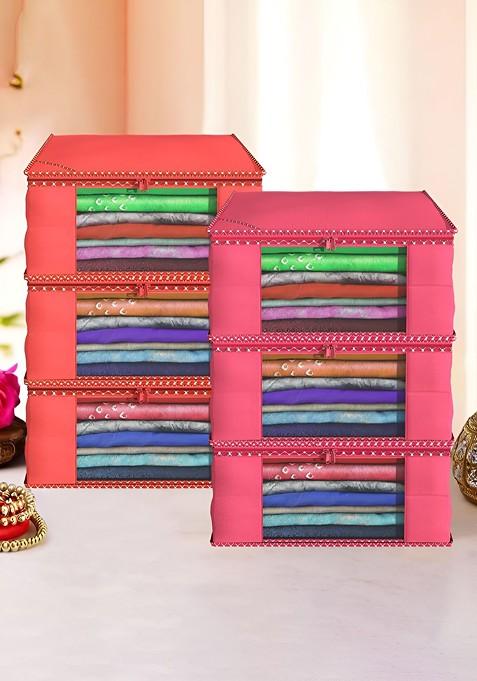 Red And Pink 6 Pieces Saree Cover Organisers