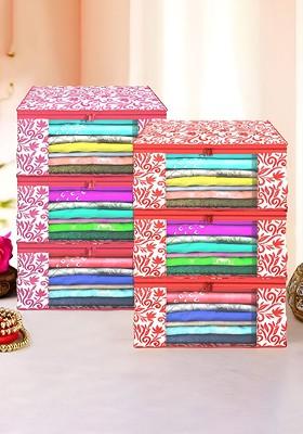 Pink And Red 6 Pieces Printed Foldable Saree Cover Organisers