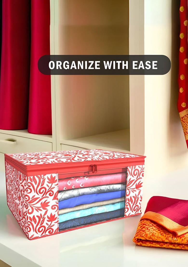 Pink And Red 6 Pieces Printed Foldable Saree Cover Organisers