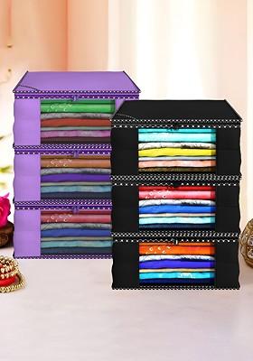 Purple And Black 6 Pieces Saree Cover Organisers