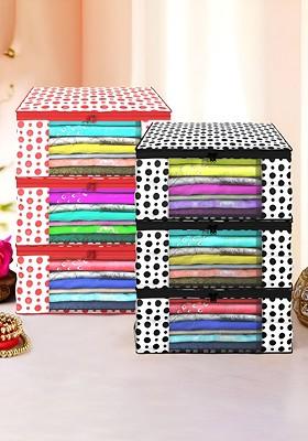 White And Red 6 Pieces Printed Foldable Saree Cover Organisers