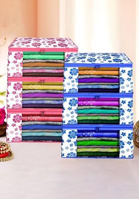 Pink And Blue 6 Pieces Printed Foldable Saree Cover Organisers