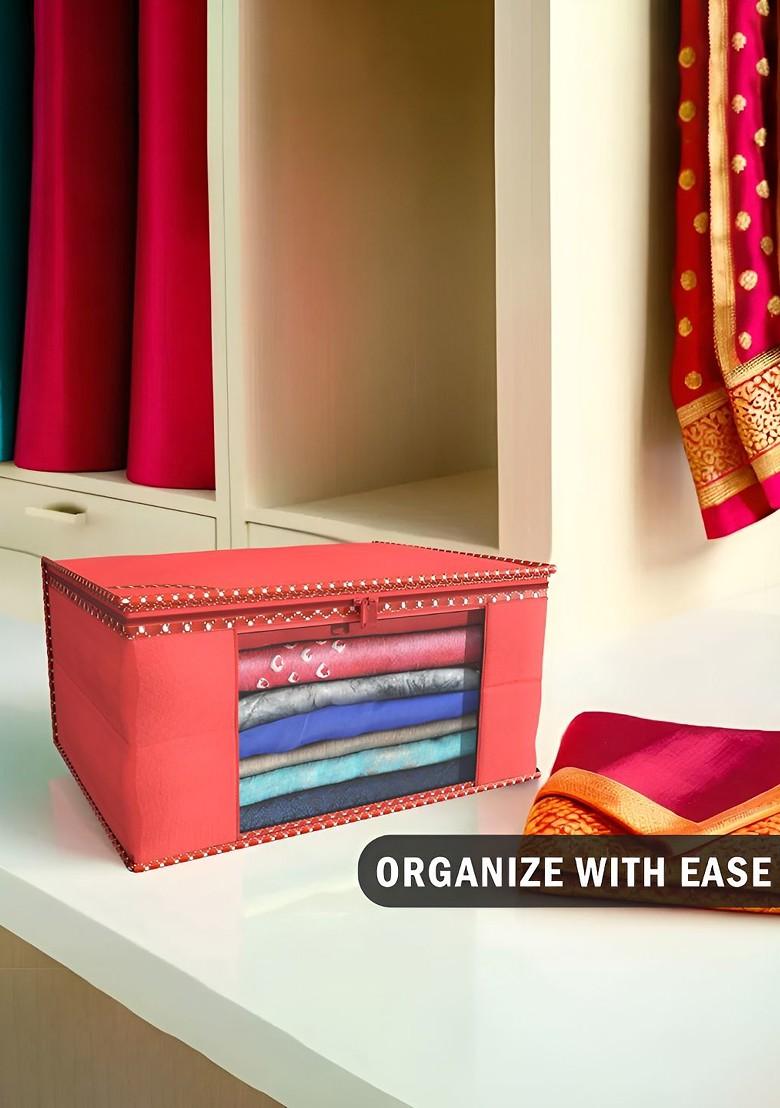 Purple And Red 6 Pieces Hathkadi Piping Saree Cover Organisers