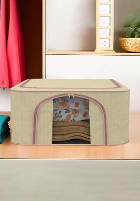 Beige 66 Liter Foldable Cloth Storage Saree Cover Drawer Organiser