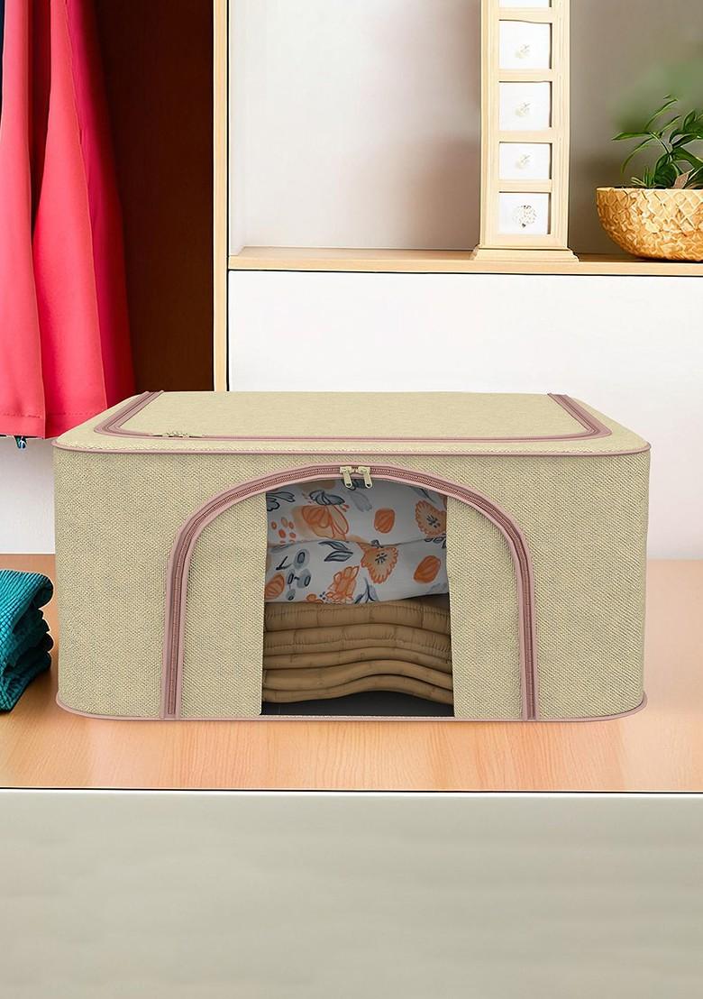 Beige 66 Liter Foldable Cloth Storage Saree Cover Drawer Organiser