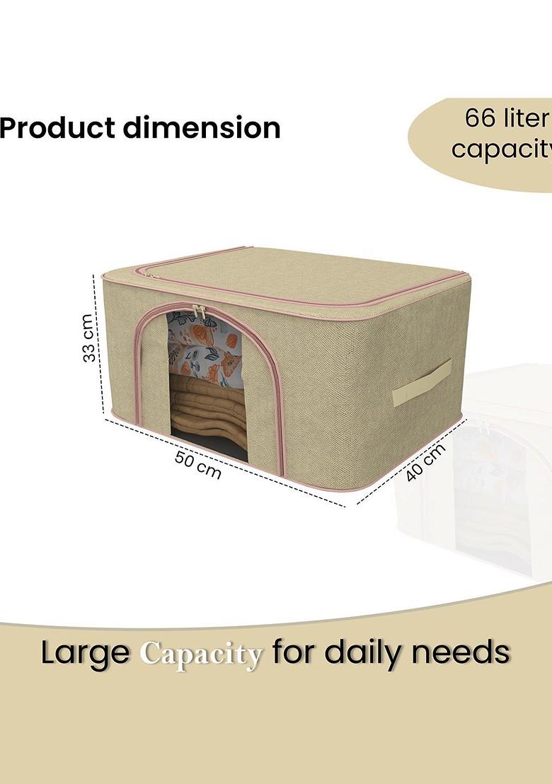 Beige 66 Liter Foldable Cloth Storage Saree Cover Drawer Organiser
