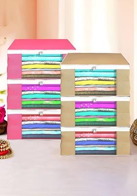 Brown And Pink 6 Pieces Foldable Saree Covers Organisers