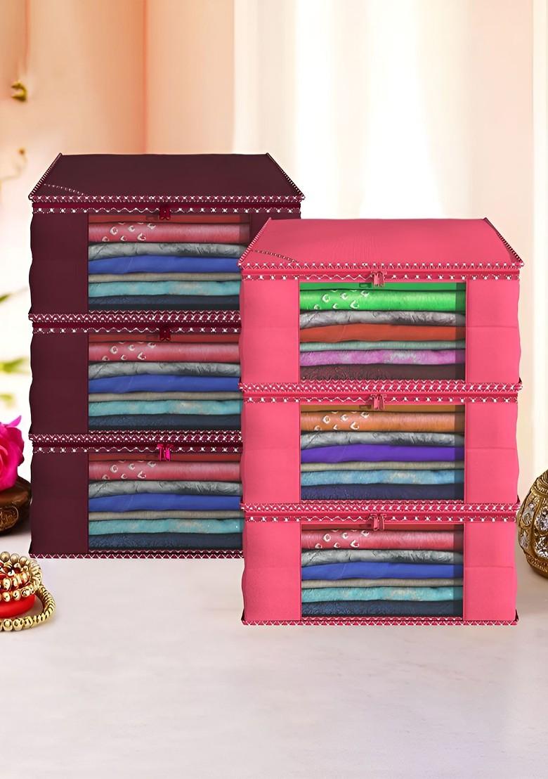 Maroon And Pink 6 Pieces Saree Covers Organisers