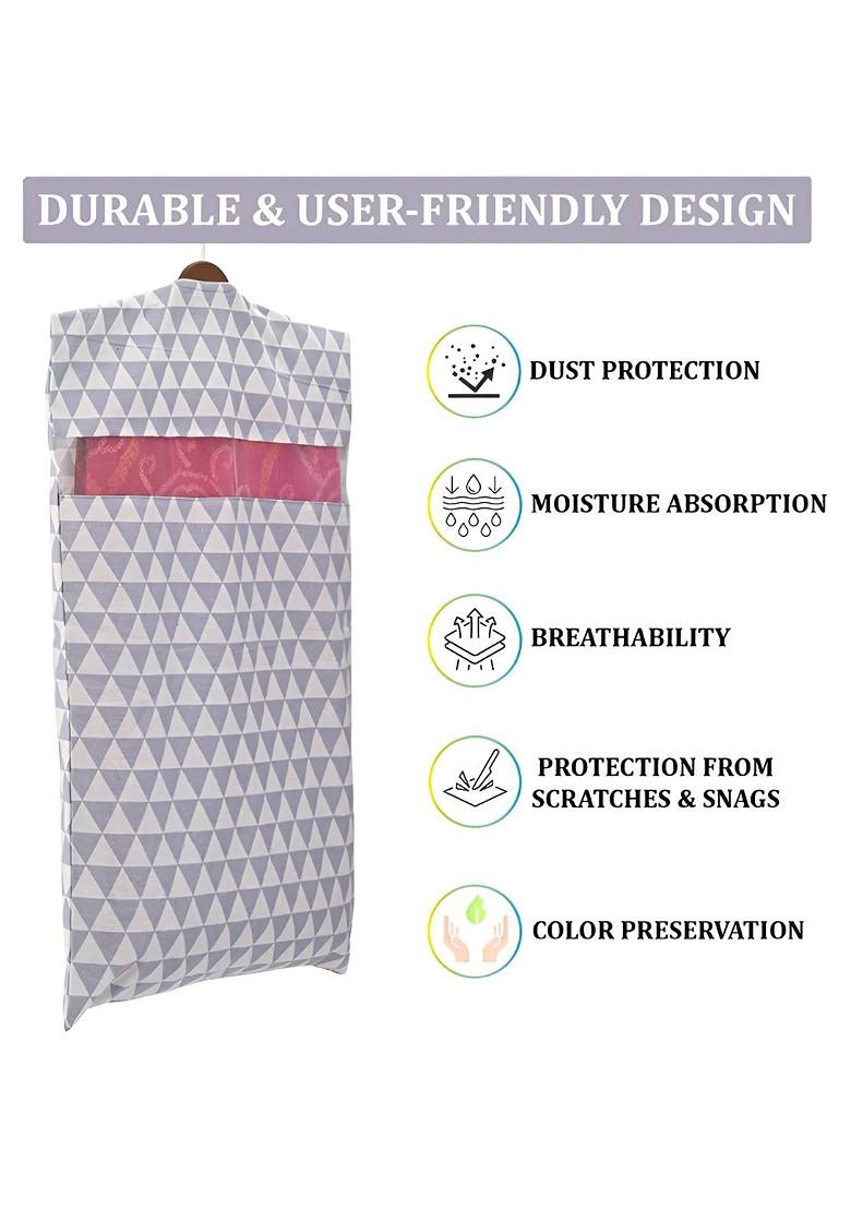 Grey And White 6 Pieces Checked Cotton Hanging Saree Covers Organisers