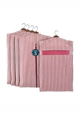 Maroon And White 5 Piece Striped Cotton Hanging Saree Covers Organisers