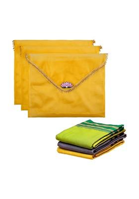 Yellow And Pink 3 Pieces Organza Saree Covers Organisers