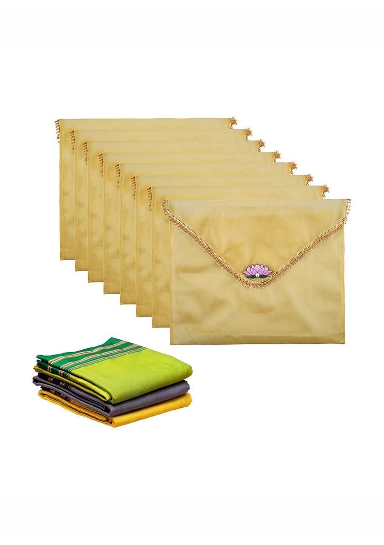 Gold Toned And Pink 8 Pieces Organza Saree Covers Organisers