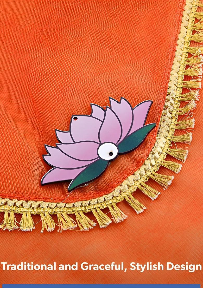 Orange Colored And Yellow 2 Pieces Organza Saree Covers With Flap Closure