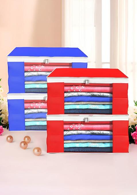 Red And Blue 4 Pieces Foldable Saree Covers Organisers
