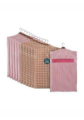 Brown And Maroon 24 Pieces Printed Cotton Almirah Clothes Hanging Organisers