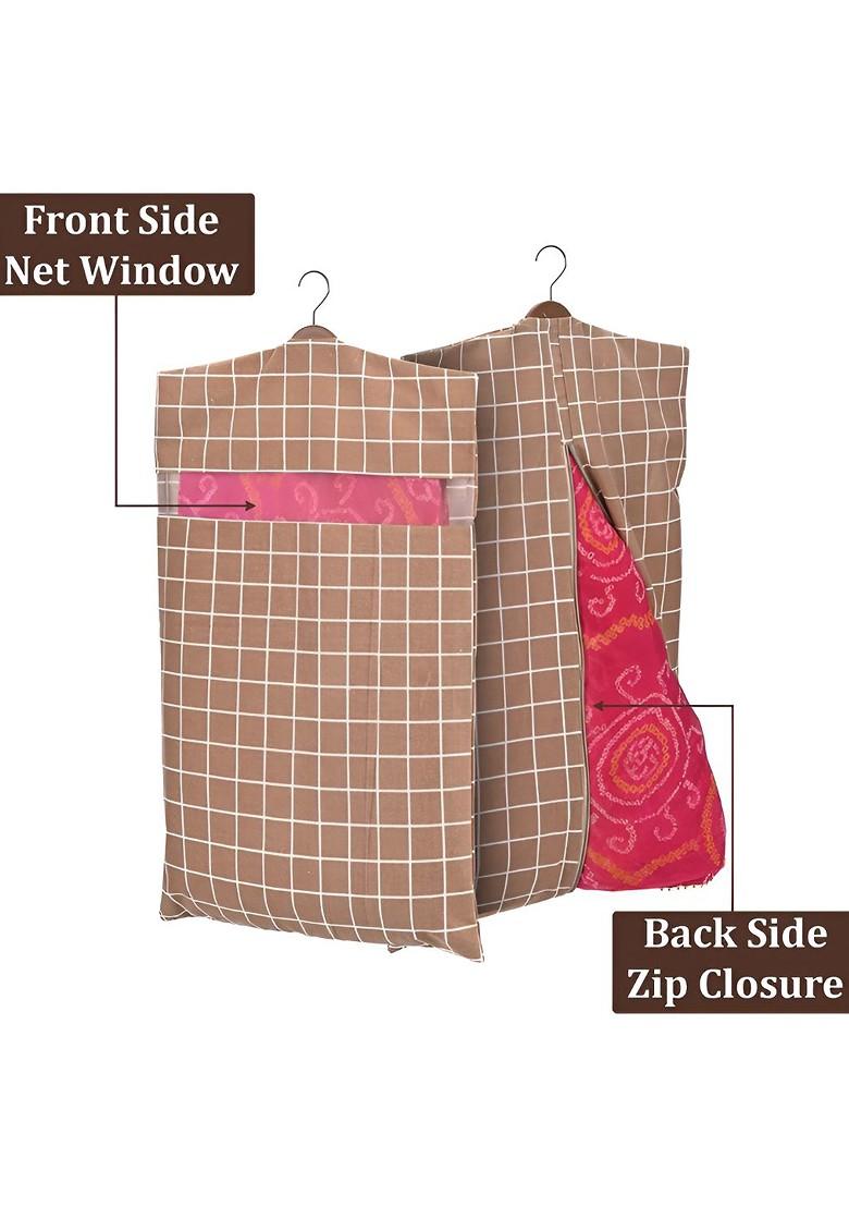 Brown And Maroon 24 Pieces Printed Cotton Almirah Clothes Hanging Organisers