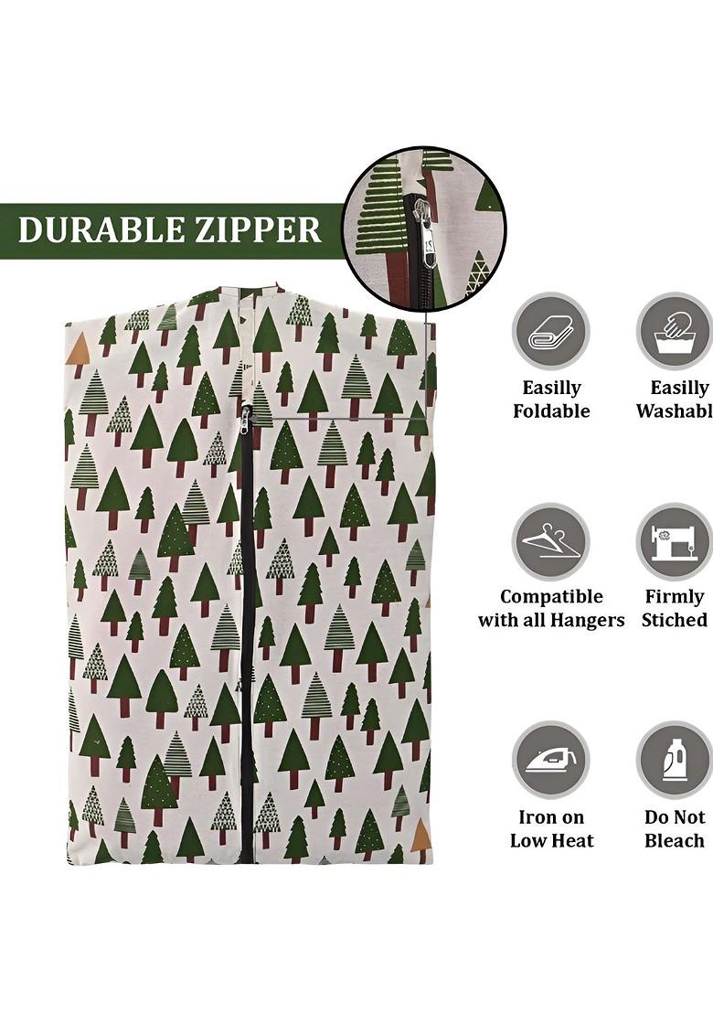 Green And White White 24 Pieces Printed Cotton Hanging Saree Covers Organisers