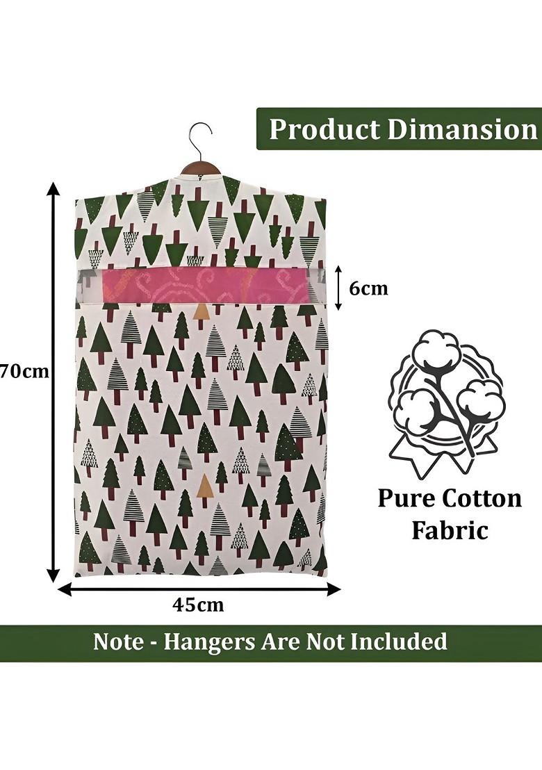Green And White White 24 Pieces Printed Cotton Hanging Saree Covers Organisers