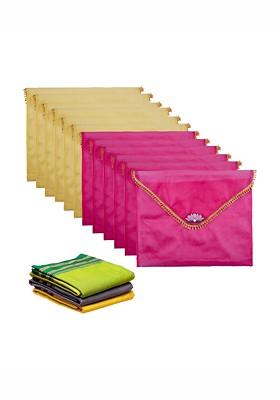 Pink And Gold Toned 12 Pieces Organza Saree Covers Organisers