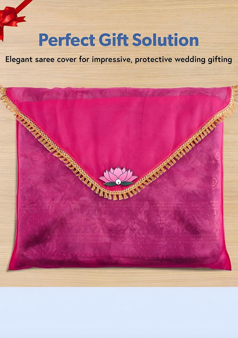Pink And Gold Toned 12 Pieces Organza Saree Covers Organisers