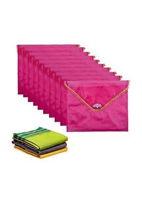 Pink And Gold Toned 10 Pieces Organza Saree Covers Organisers