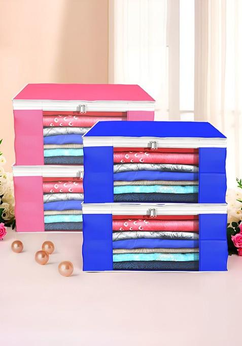 Blue And Pink 4 Pieces Foldable Saree Cover Organisers