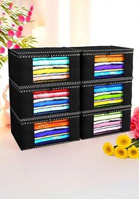 Black Set Of 6 Non Woven Saree Cover 9 Inch Clothes Bag