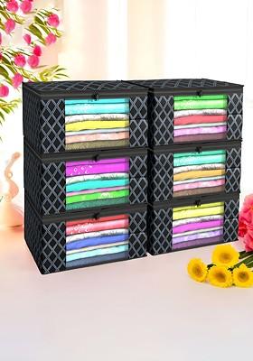 Black Set Of 6 Non Woven Saree Cover 9 Inch Clothes Bag