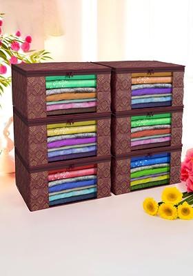 Maroon And Gold Toned 6 Pieces Non Woven Saree Cover 9 Inch Clothes Bag