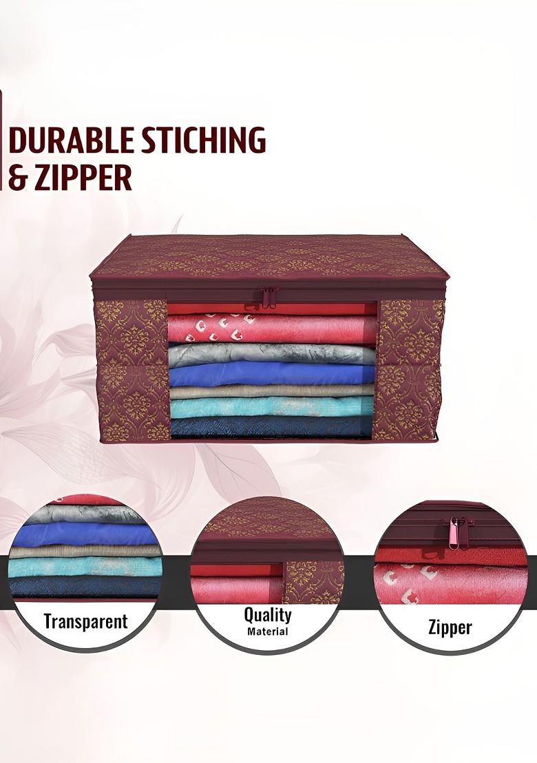 Maroon And Gold Toned 6 Pieces Non Woven Saree Cover 9 Inch Clothes Bag