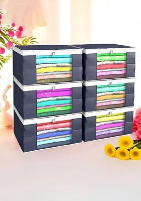 Grey Set Of 6 Non Woven Saree Cover 9 Inch Clothes Bag