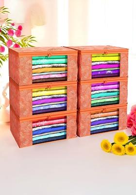 Orange Set Of 6 Non Woven Saree Cover 9 Inch Clothes Bag