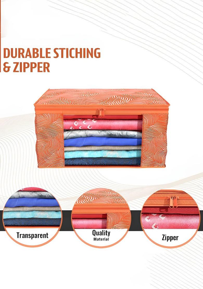 Orange Set Of 6 Non Woven Saree Cover 9 Inch Clothes Bag