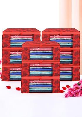 Red Set Of 9 Non Woven Saree Cover 9 Inch Clothes Bag
