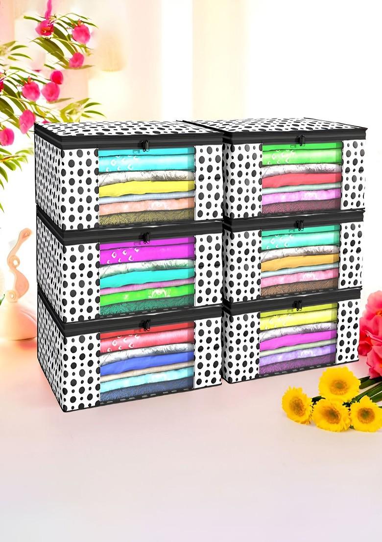 White Set Of 6 Non Woven Saree Cover 9 Inch Clothes Bag