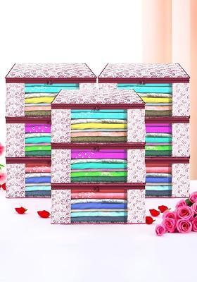 Maroon And Pink 9 Pieces Non Woven Saree Cover 9 Inch Clothes Bag