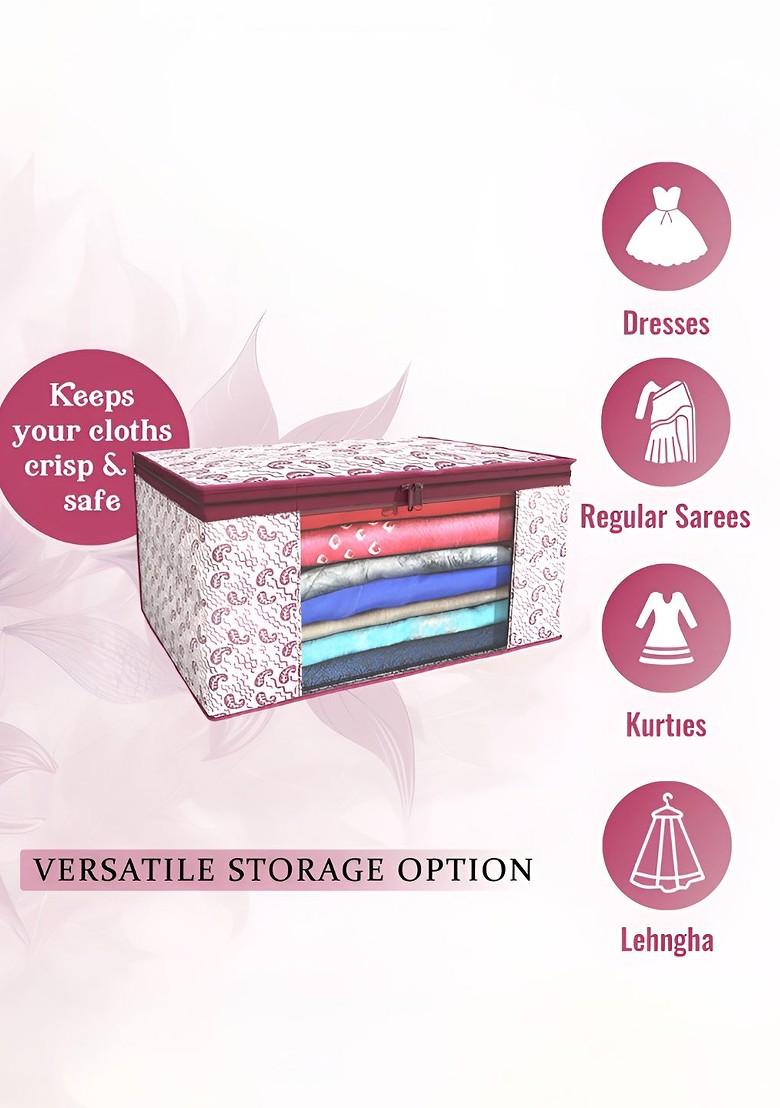 Maroon And Pink 9 Pieces Non Woven Saree Cover 9 Inch Clothes Bag