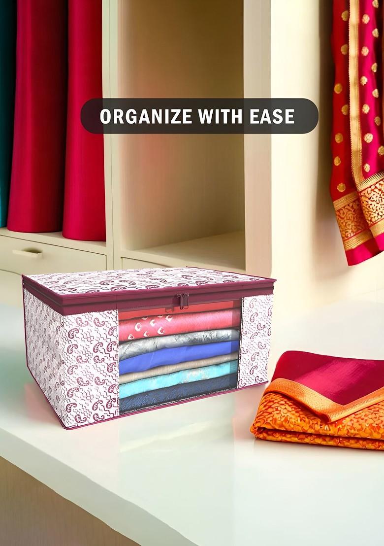 Maroon And Pink 9 Pieces Non Woven Saree Cover 9 Inch Clothes Bag