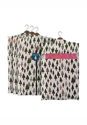 White And Green 4 Pieces Mesh Cotton Hanging Saree Cover Cotton Organisers